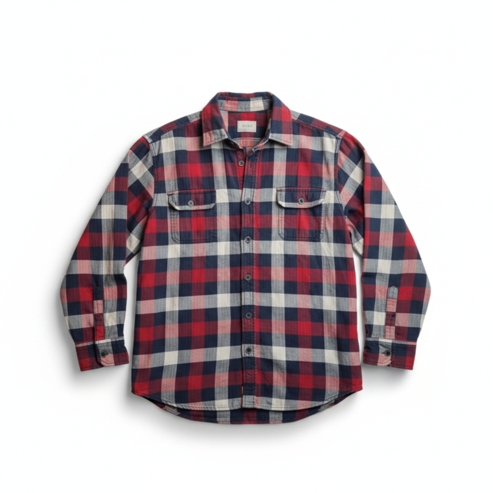 Jachs NY Men's Long Sleeve Herringbone Plaid Flannel Shirt - Large